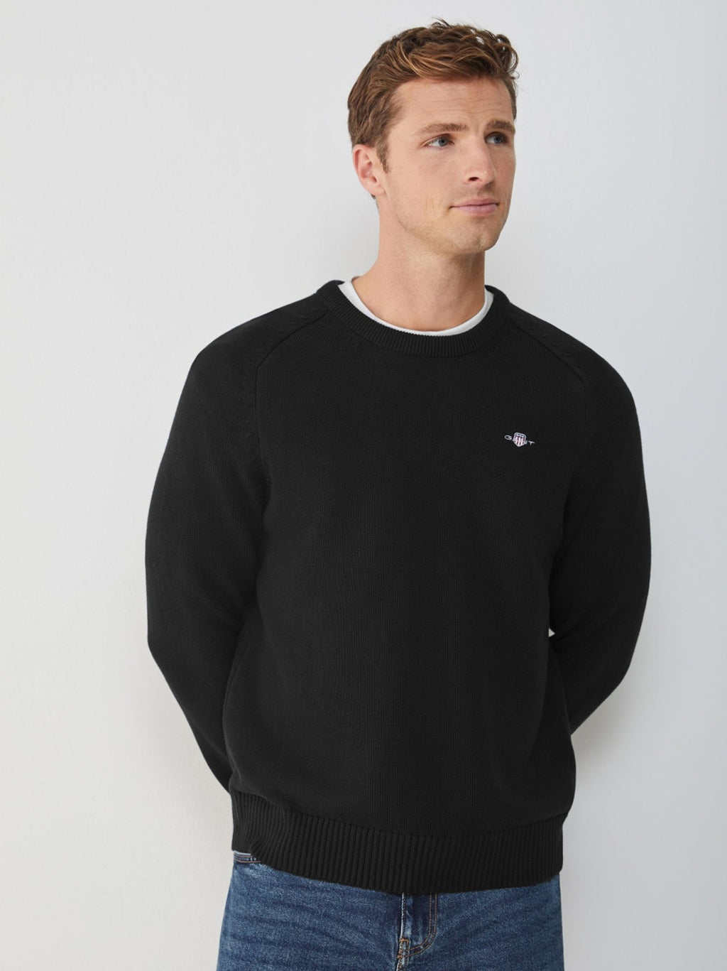 Mens Black Casual Cotton Crew Neck Sweatshirt