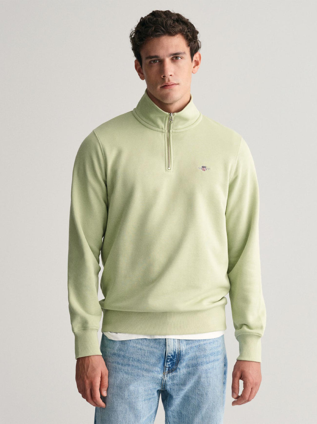 Mens Milky Matcha Shield Half Zip Sweatshirt