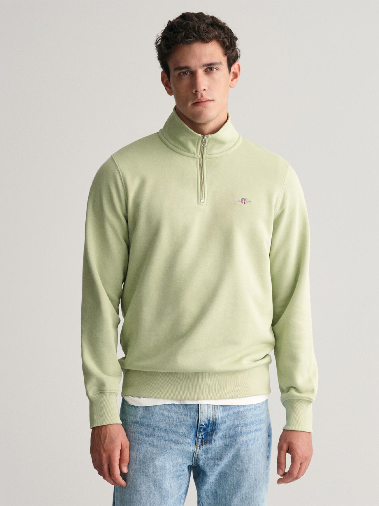 Mens Milky Matcha Shield Half Zip Sweatshirt
