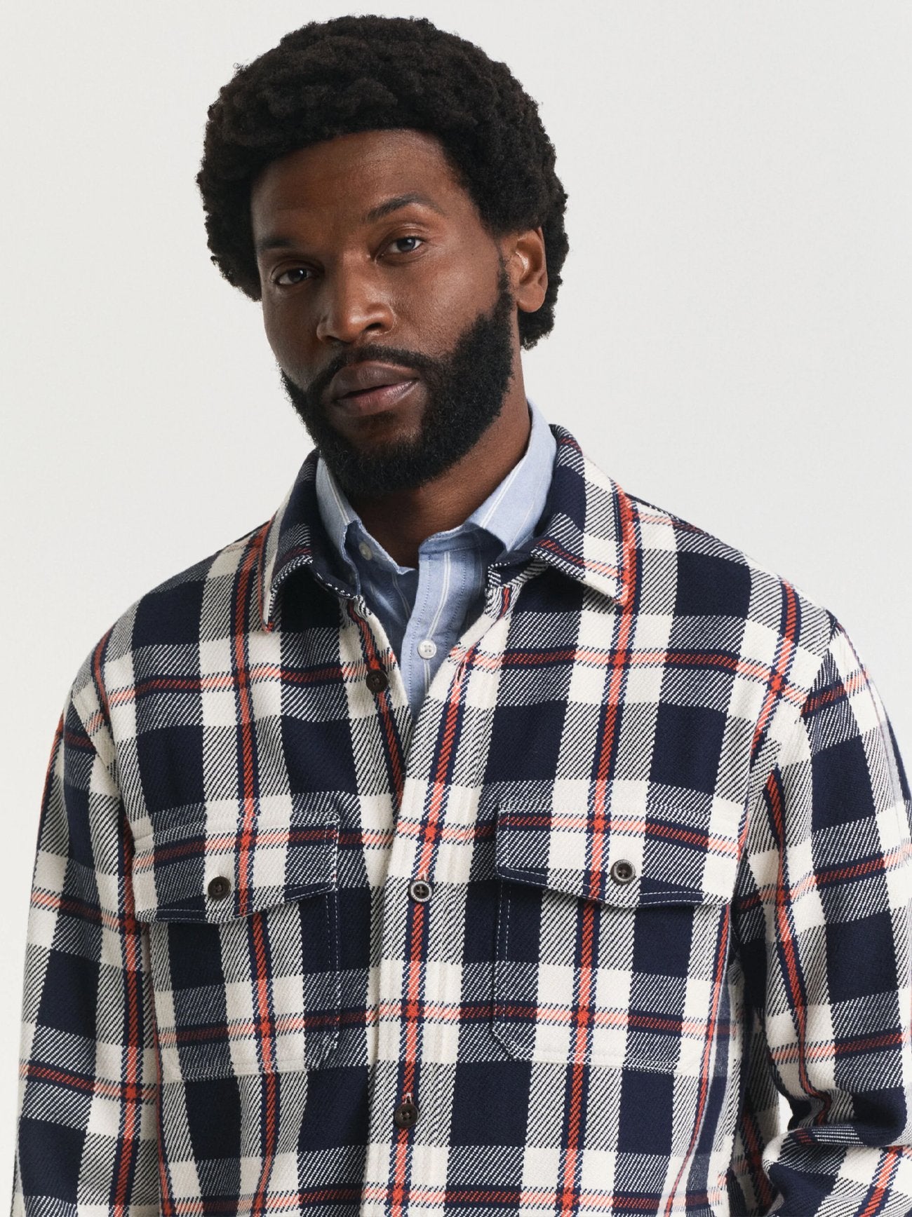 Mens Evening Blue Checked Heavy Twill Overshirt