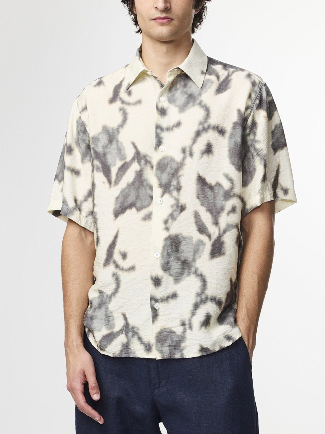Mens Ecru Print Freddy Modal Blend Shirt