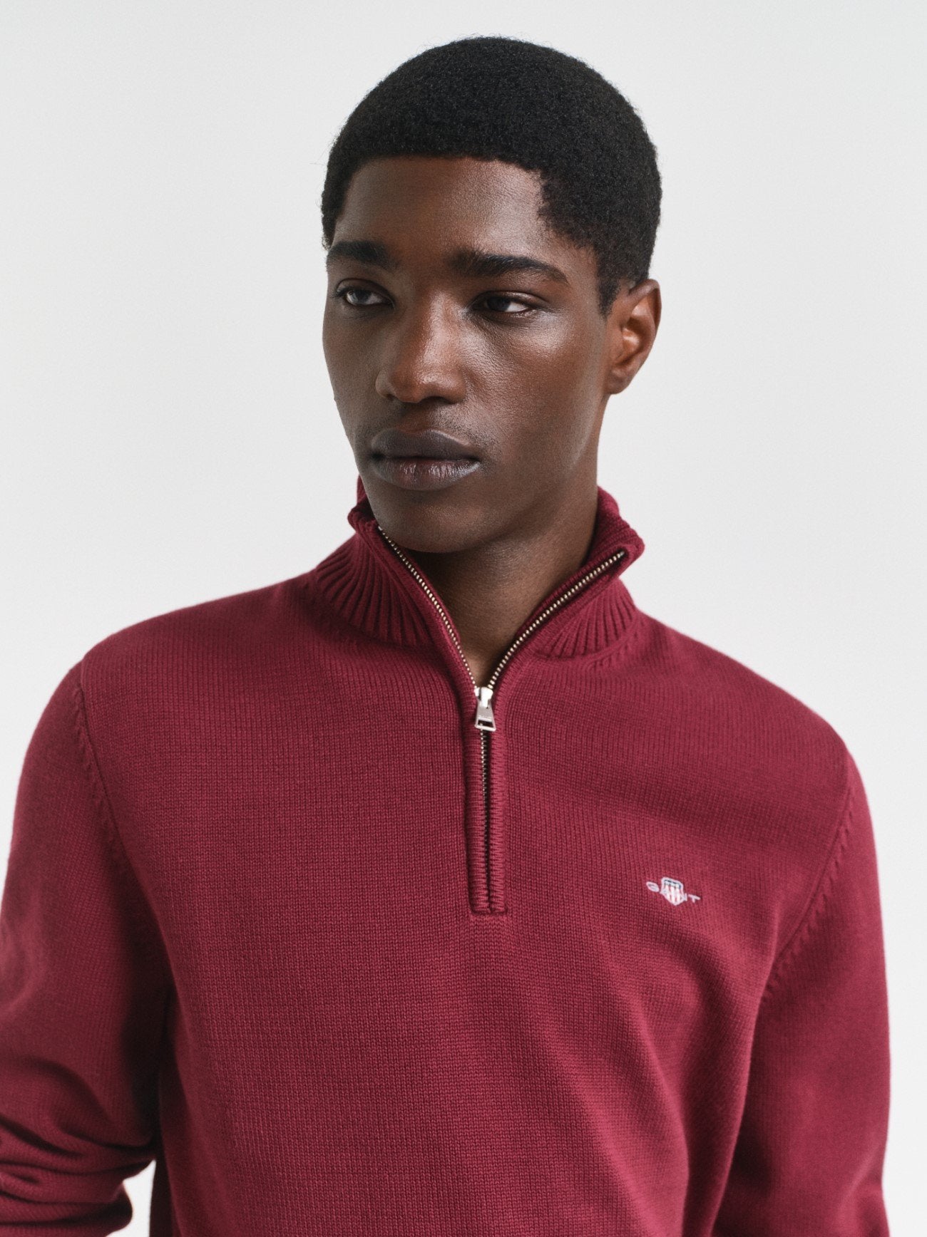 Mens Plumped Red Casual Cotton Half Zip Sweatshirt