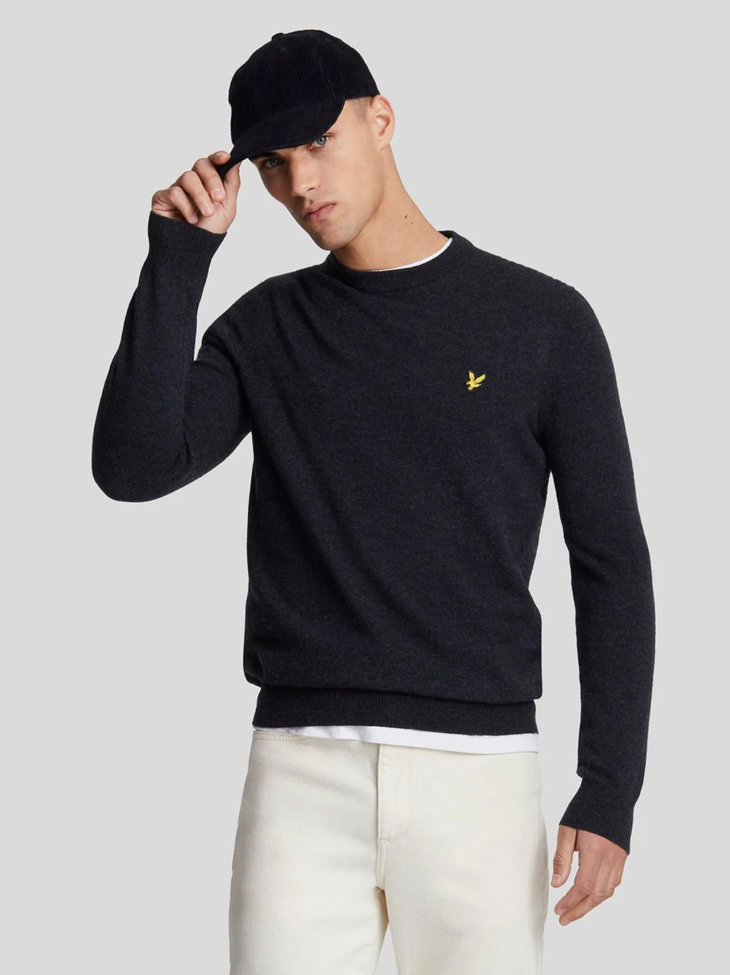 Mens Dark Navy Marl Lambswool Blend Crew Neck Jumper