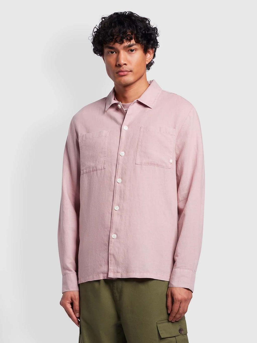 Mens Dark Pink Nelson Long Sleeve Slub Shirt