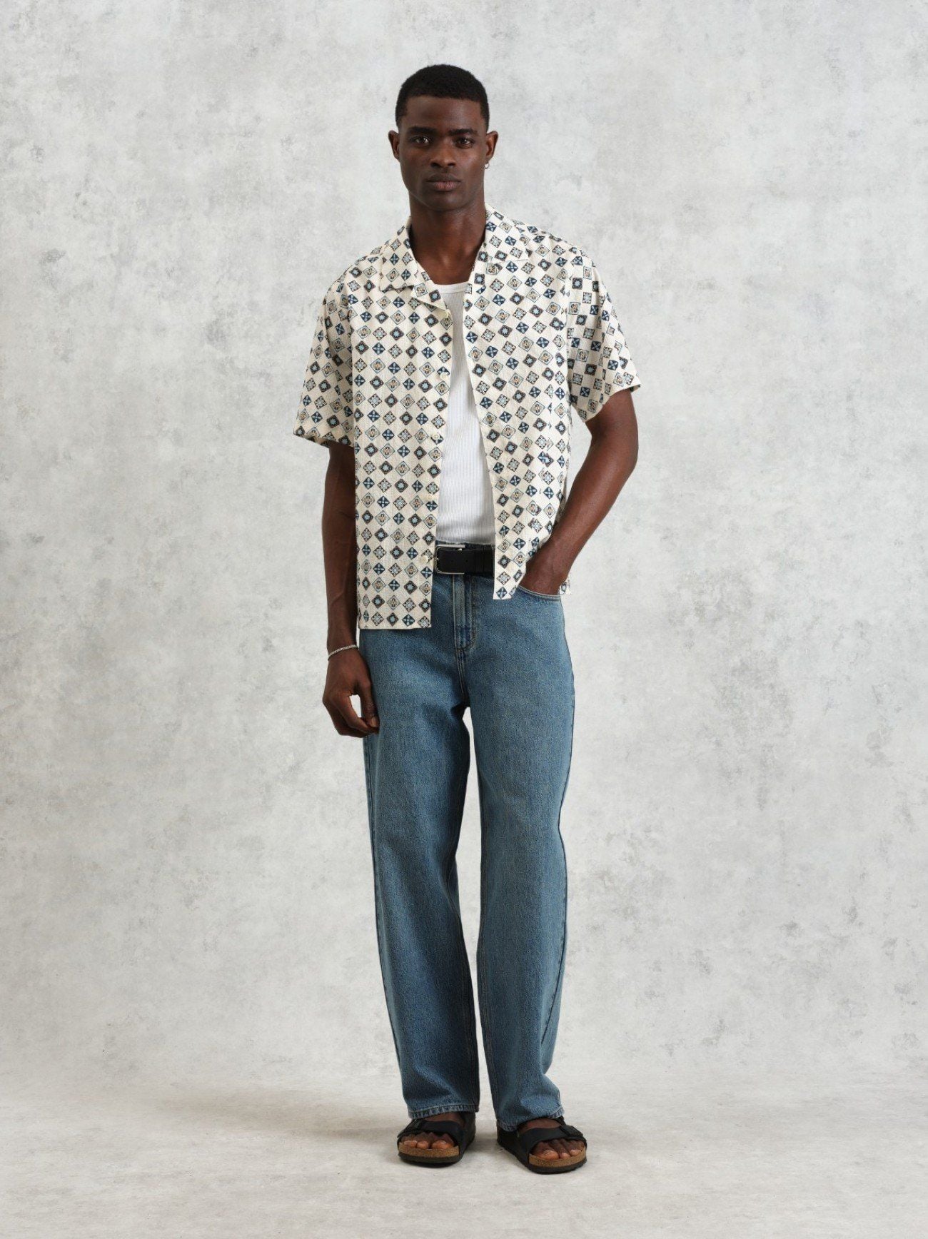 Mens Ecru Multi Geo Tile Didcot Shirt