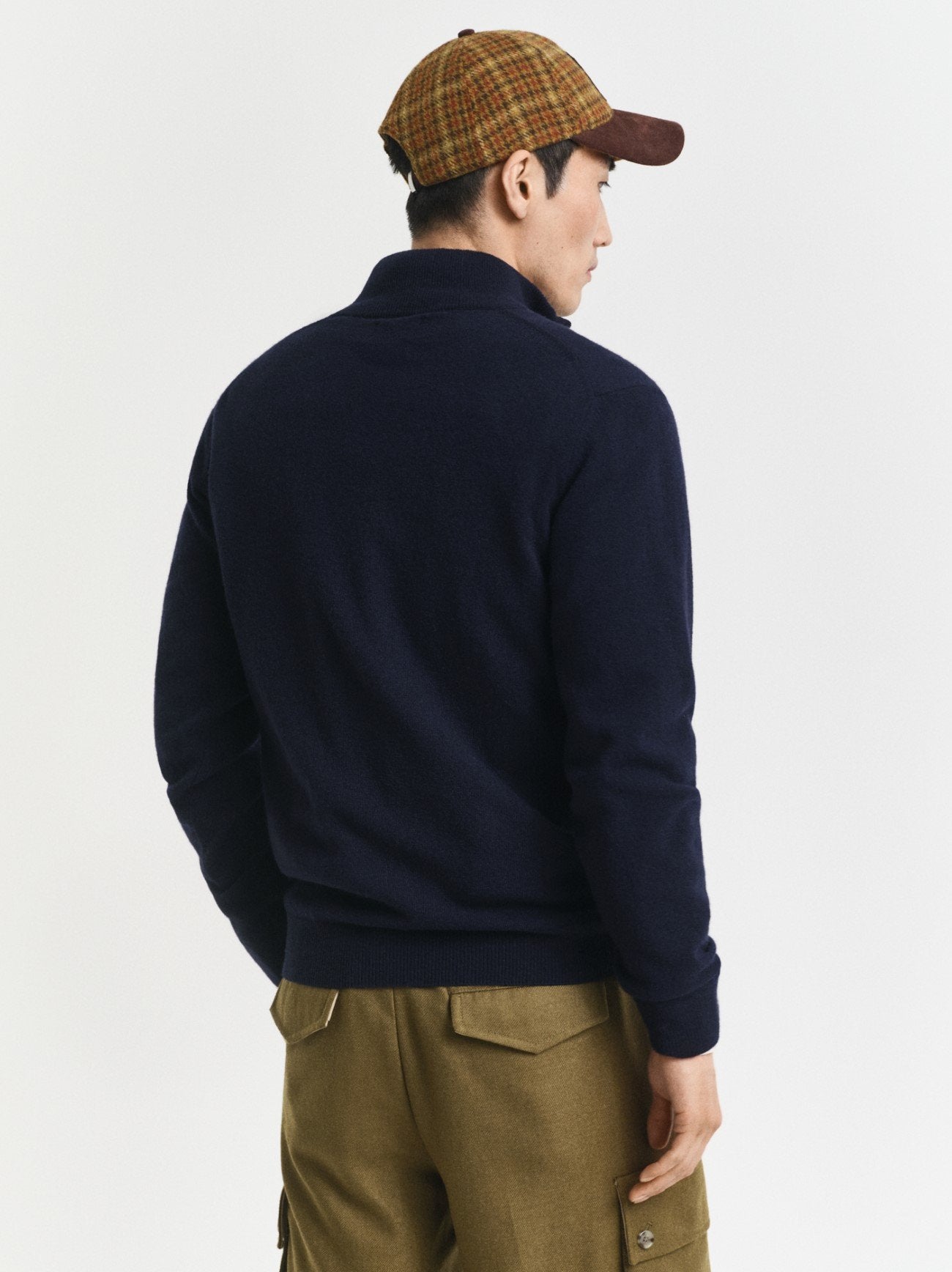 Mens Marine Superfine Lambswool Half Zip Sweater