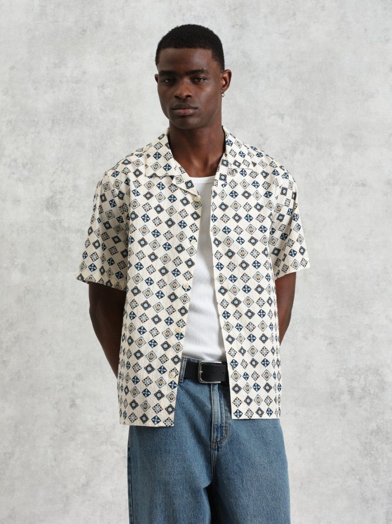 Mens Ecru Multi Geo Tile Didcot Shirt