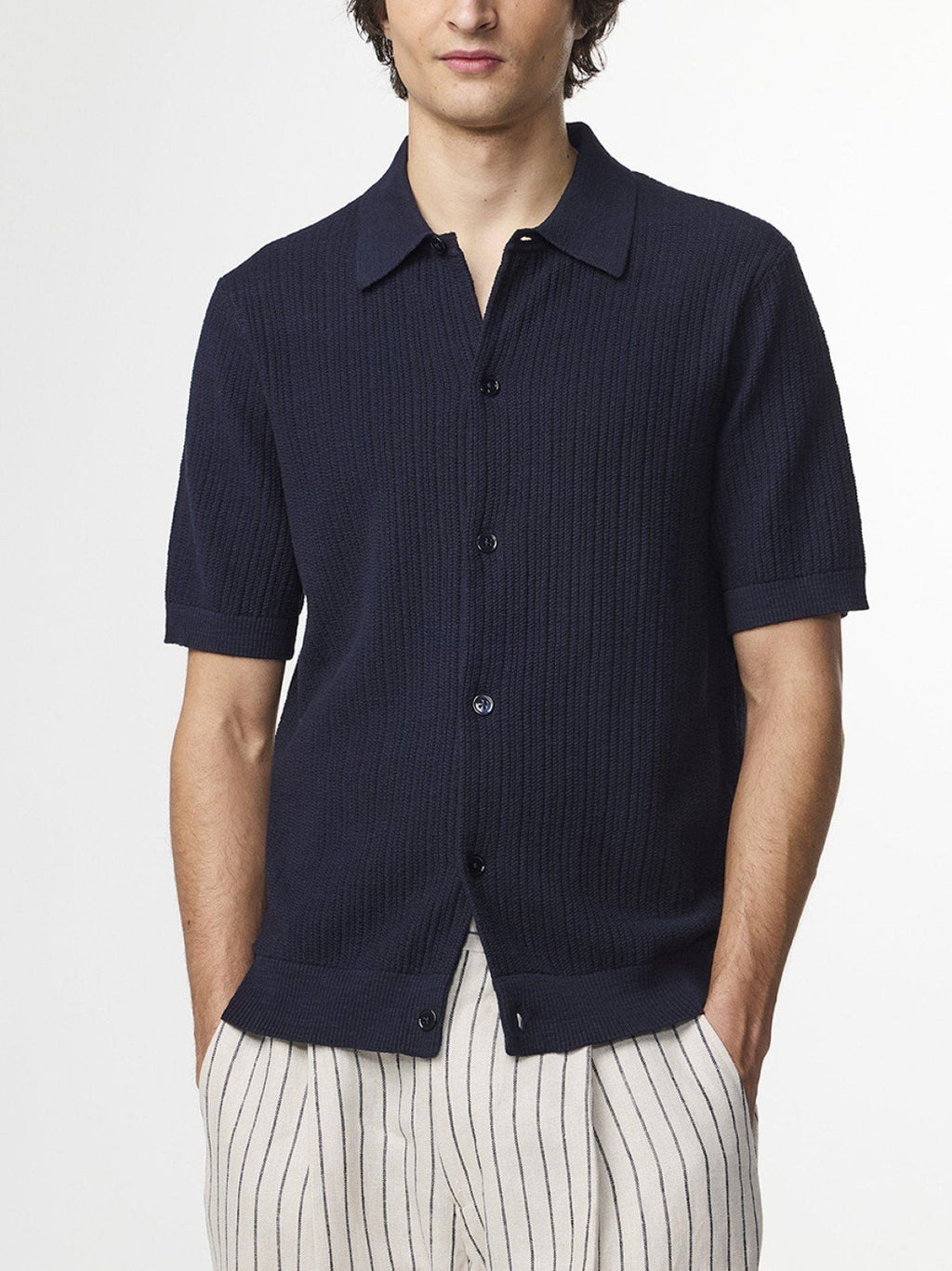 Mens Navy Blue Nolan Polo Cardigan