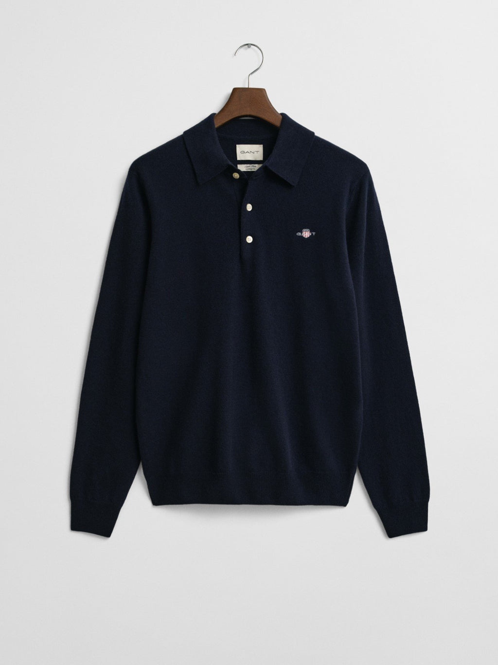 Mens Marine Superfine Lambswool Polo Sweater