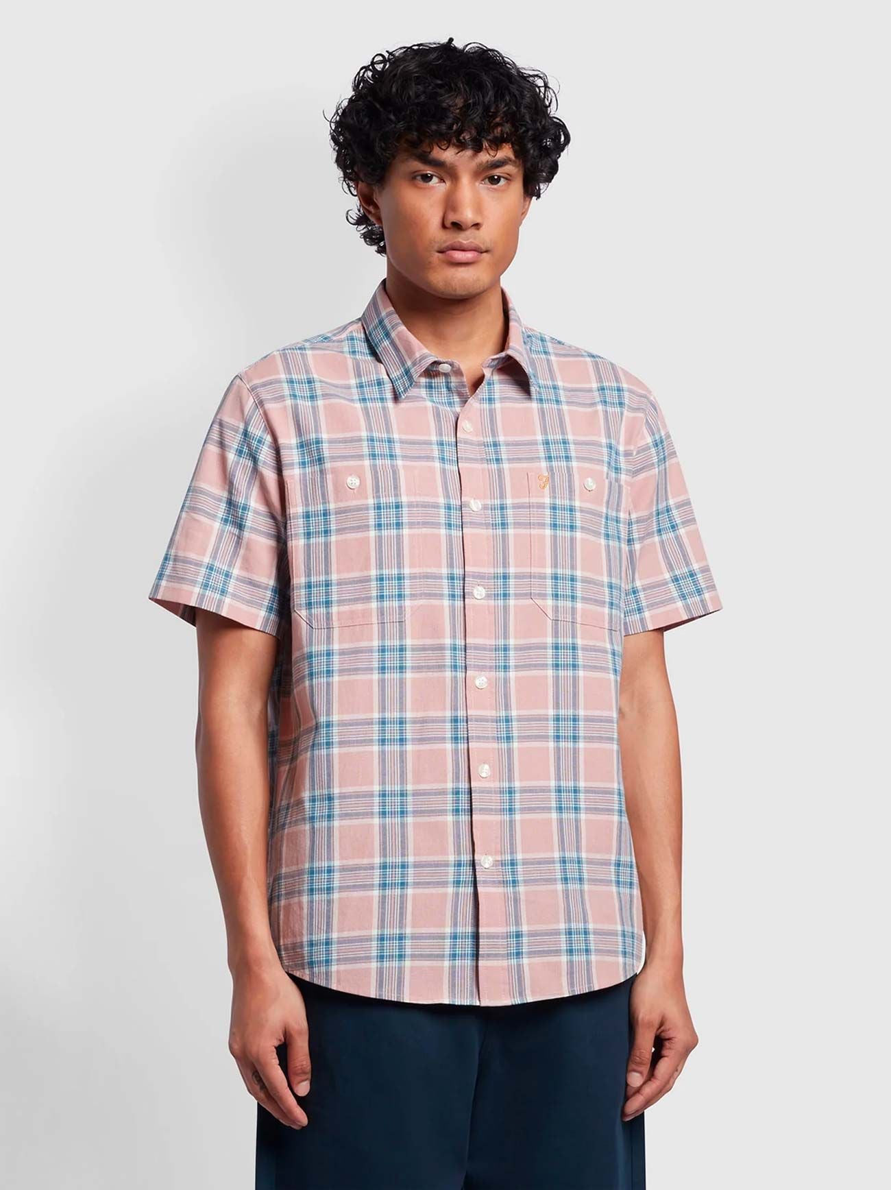 Mens Dark Pink Rocksteady Short Sleeve Check Shirt