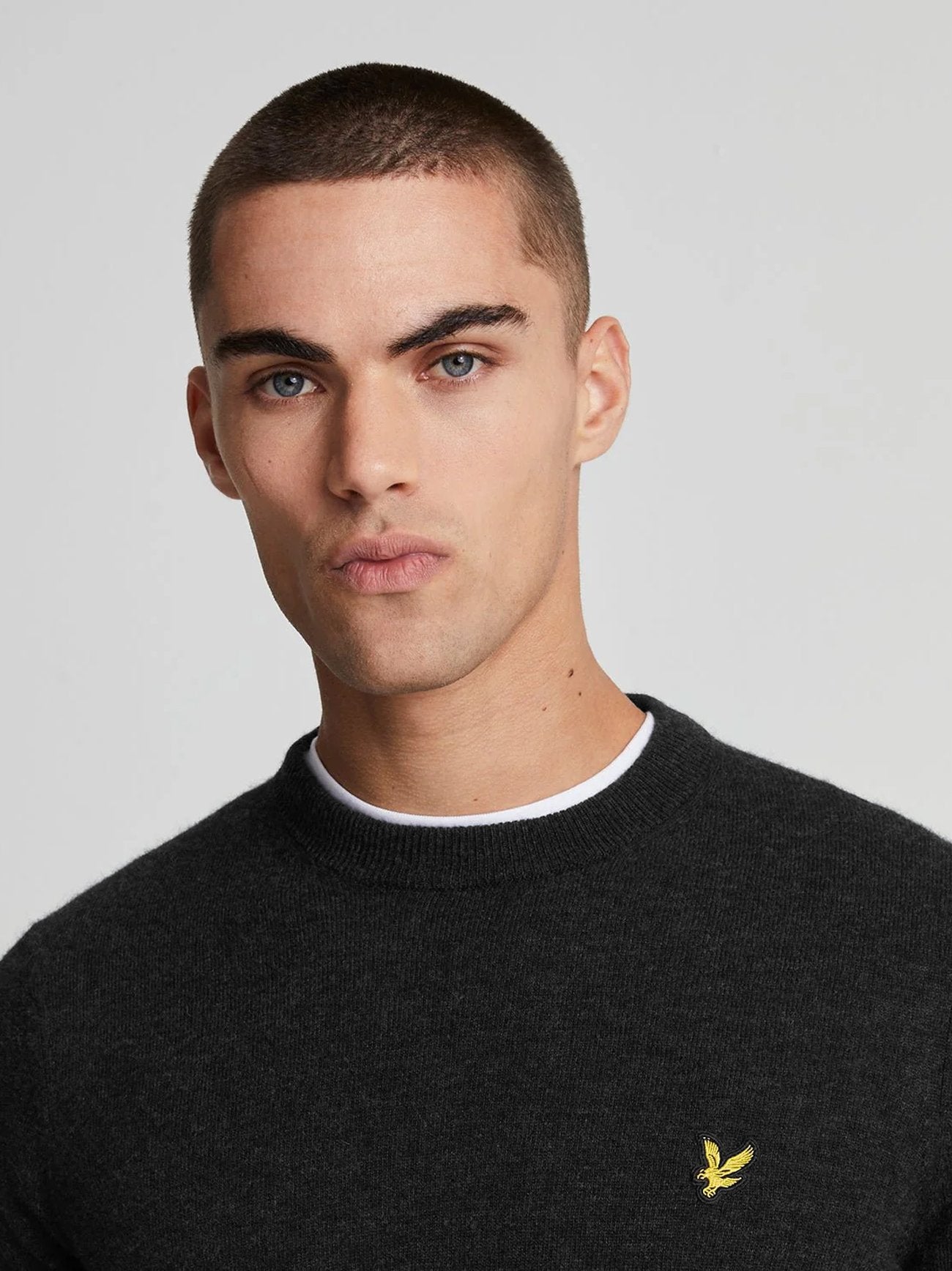 Mens Jet Black Marl Lambswool Blend Crew Neck Jumper