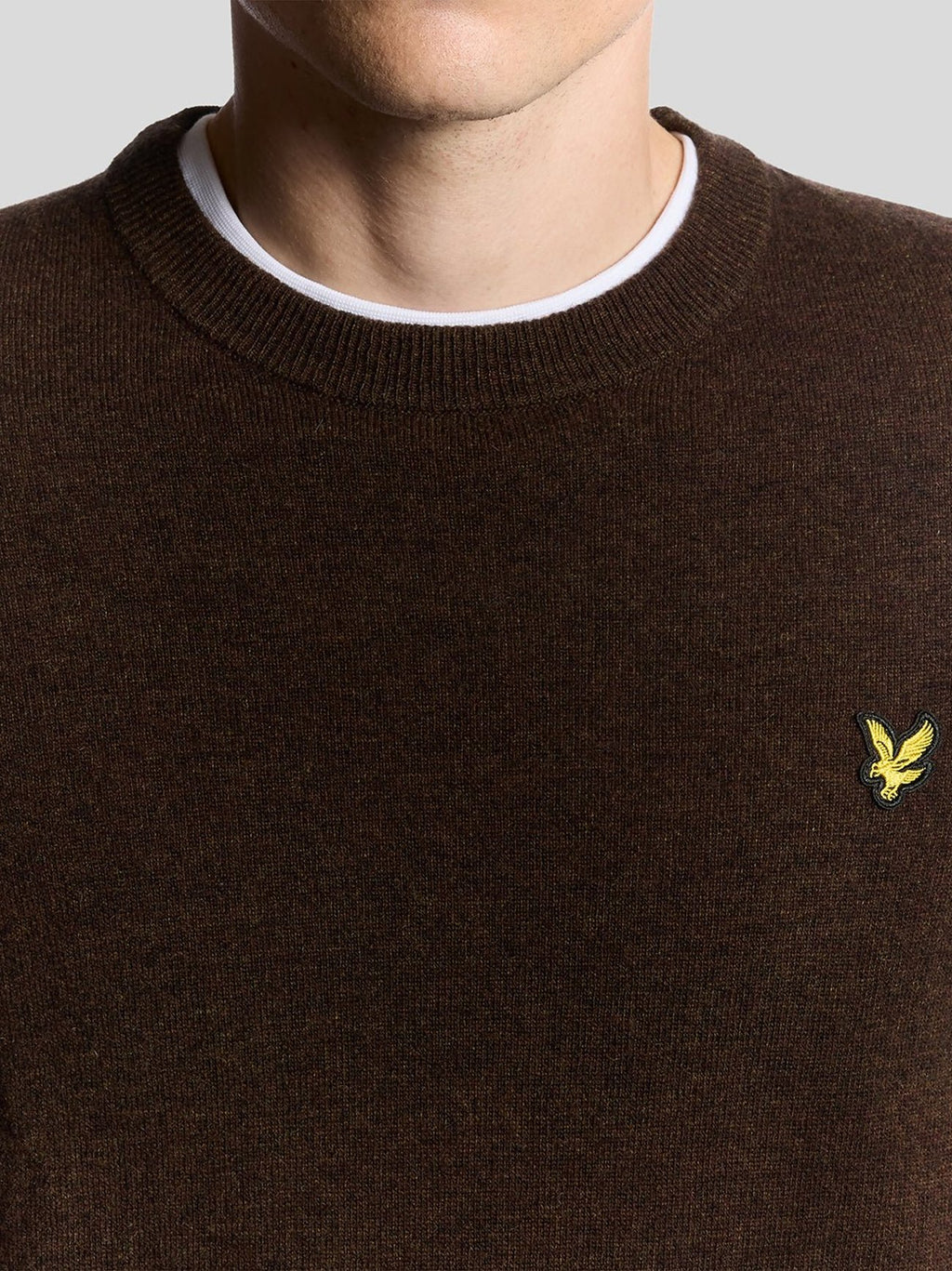 Mens Bottle Brown Marl Lambswool Blend Crew Neck Jumper