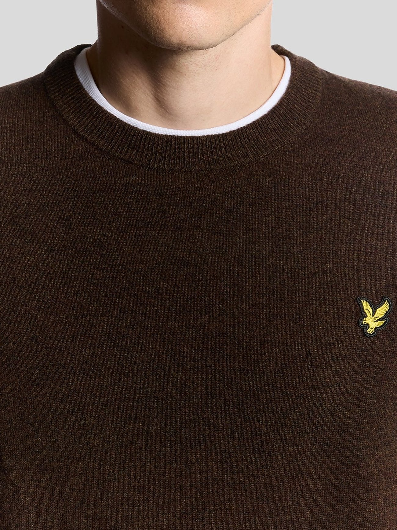 Mens Bottle Brown Marl Lambswool Blend Crew Neck Jumper