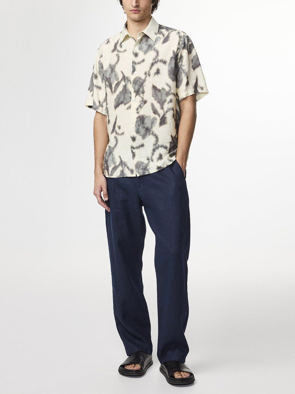 Mens Ecru Print Freddy Modal Blend Shirt