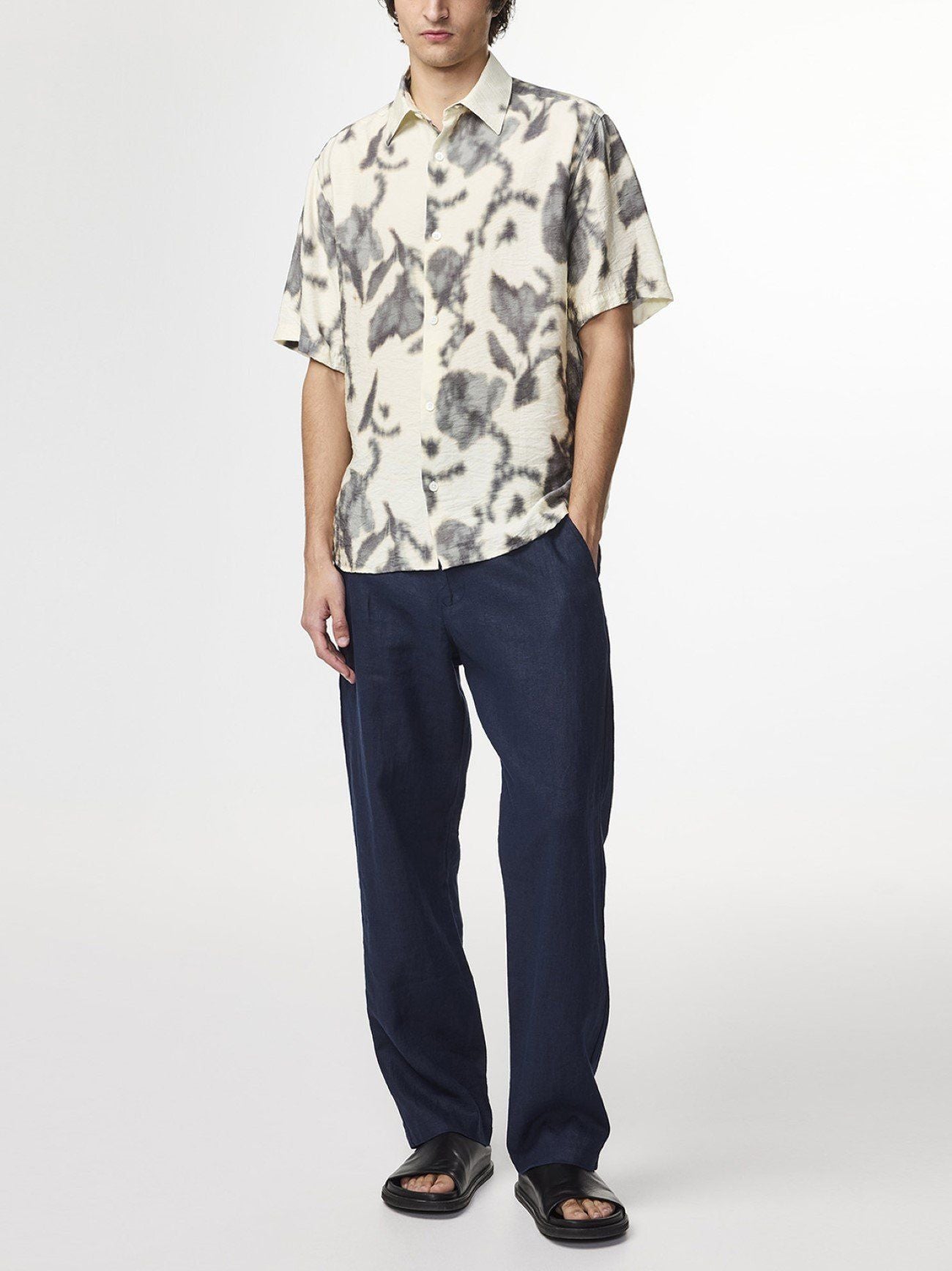 Mens Ecru Print Freddy Modal Blend Shirt