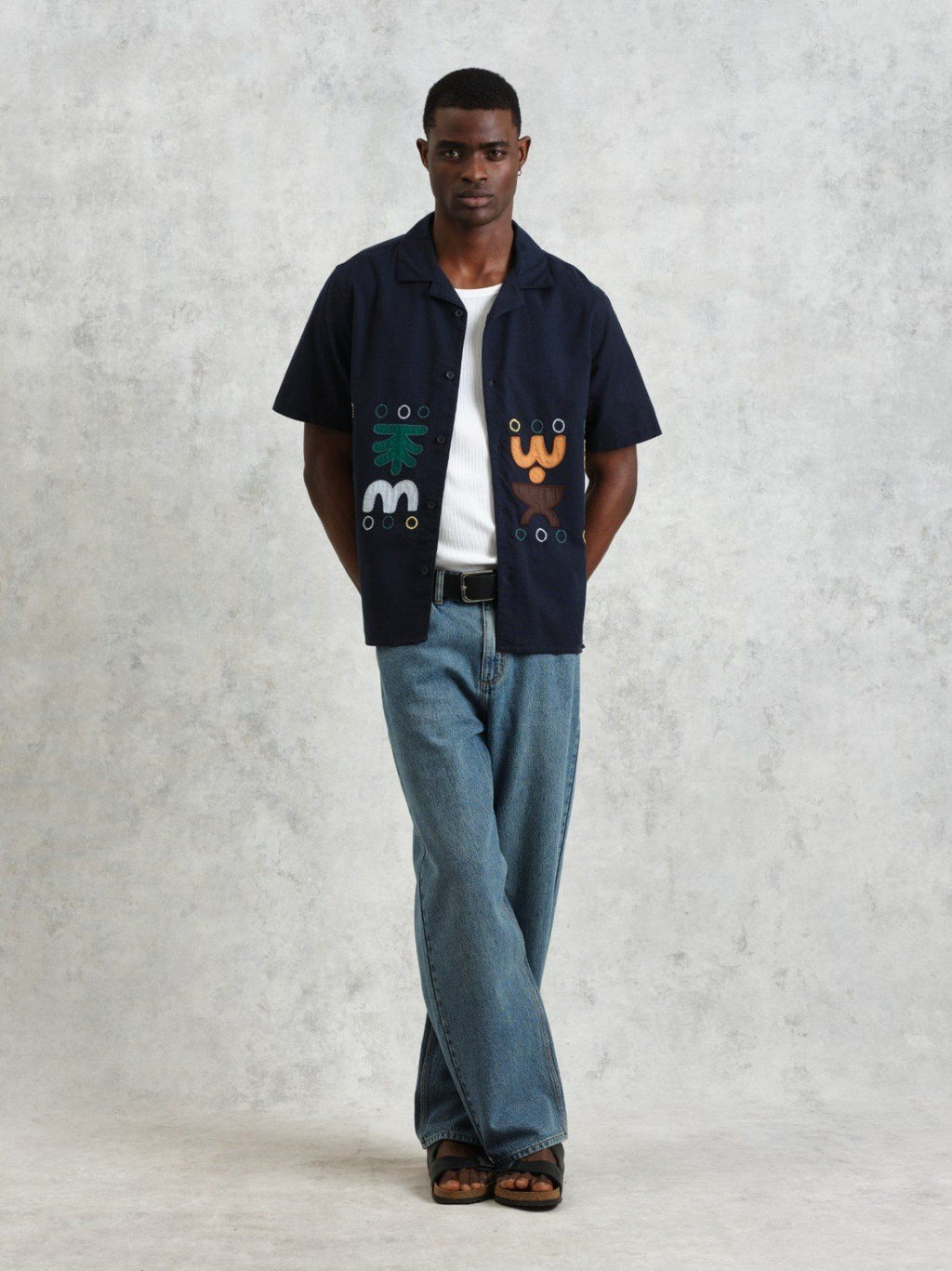 Mens Navy Multi Didcot Bloom Applique Shirt