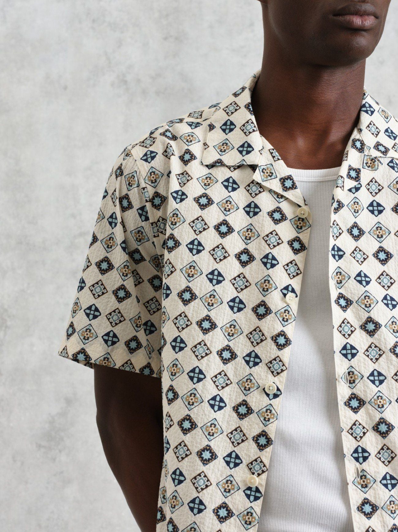 Mens Ecru Multi Geo Tile Didcot Shirt