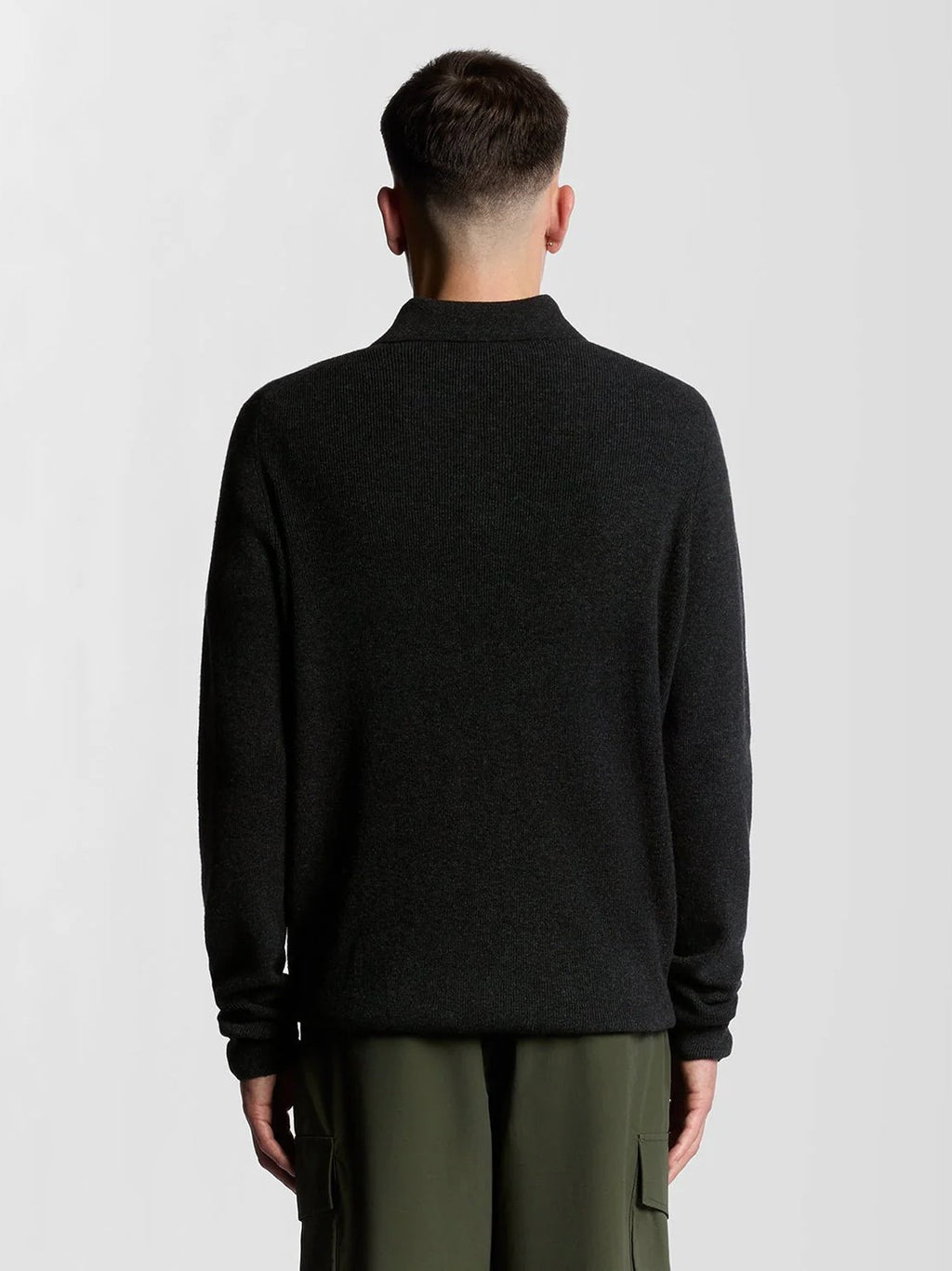 Mens Jet Black Marl Lambswool Blend Rugby Jumper